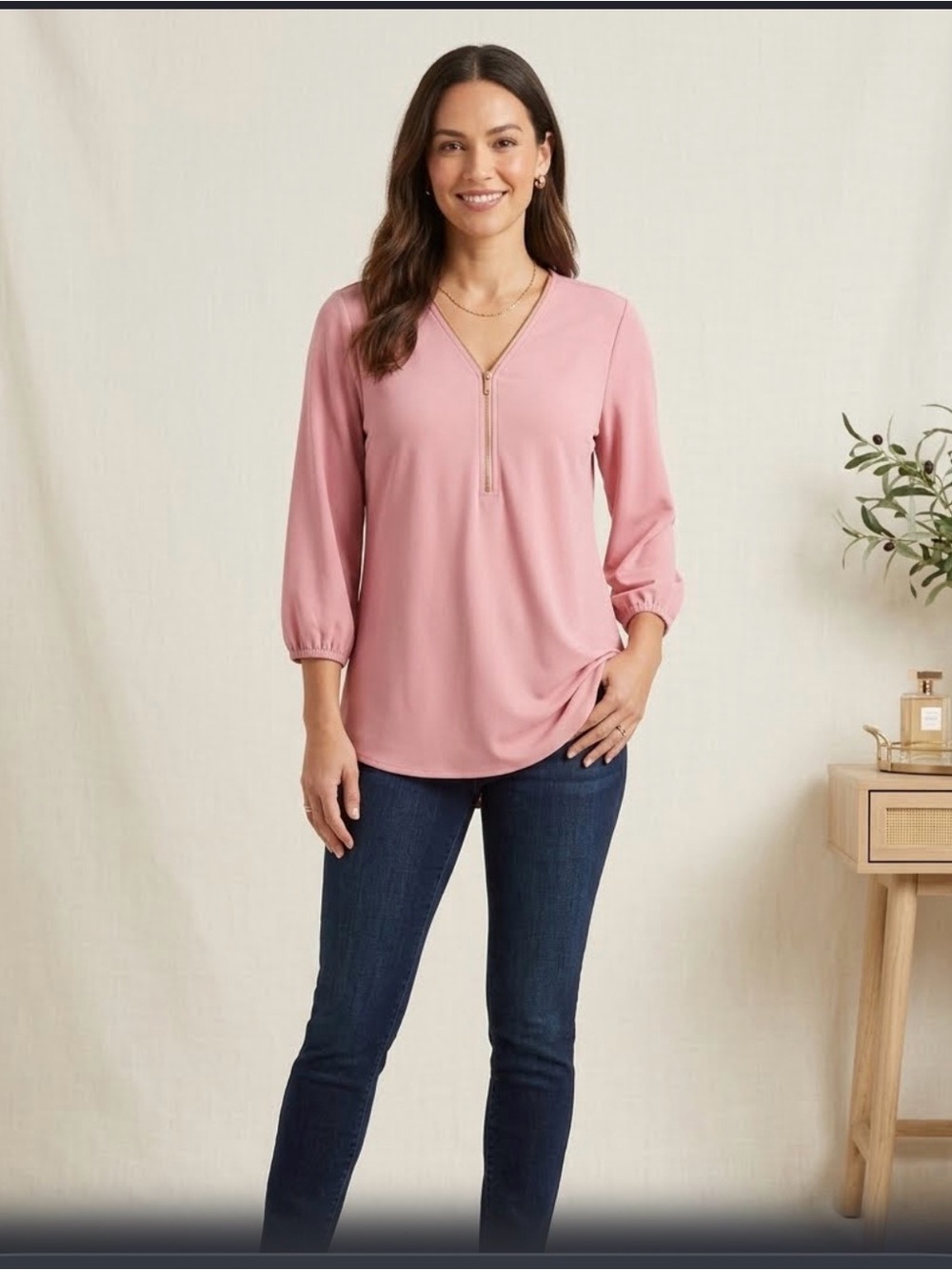 NWT JM Collection Pink 3/4 Sleeve Buttoned Polo Top 🌺Fri sale